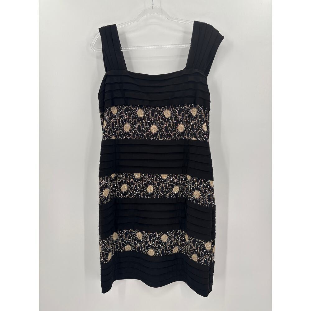 H7 R&M Richards Mini‎ Black Dress Womens 16 Petite Embellished Tiered Cocktail